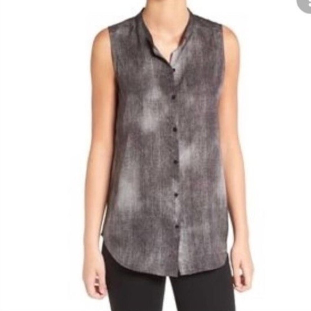 Eileen Fisher 100% silk button down sleeveless gray blouse women’s size XS